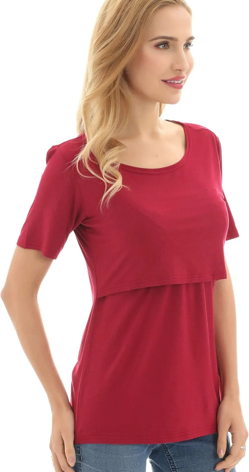 Bearsland Women's 3 Packs Maternity Nursing Tops Short Sleeve Breastfeeding Shirts