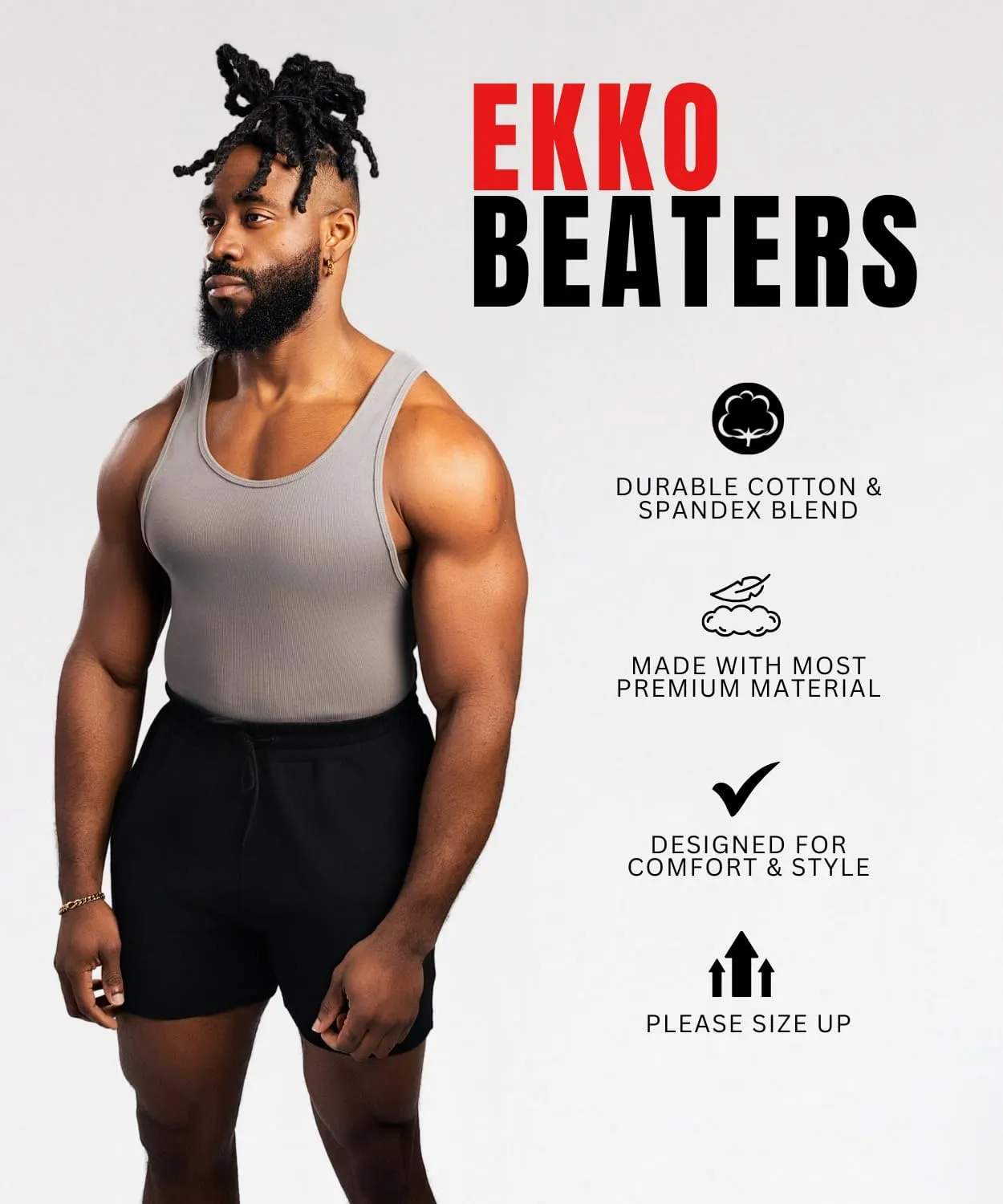 Beaters, Men's Tank Tops, Cotton Spandex Blend Tanks for Men, Comfortable, Durable Ribbed Fabric, Please Size UP