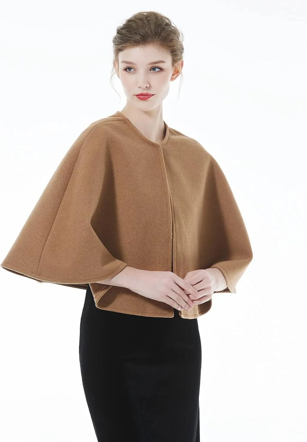 BEAUTELICATE Women Wool Blend Cape Cover Up Jacket Coat Spring Autumn Wedding Bridal Shawl