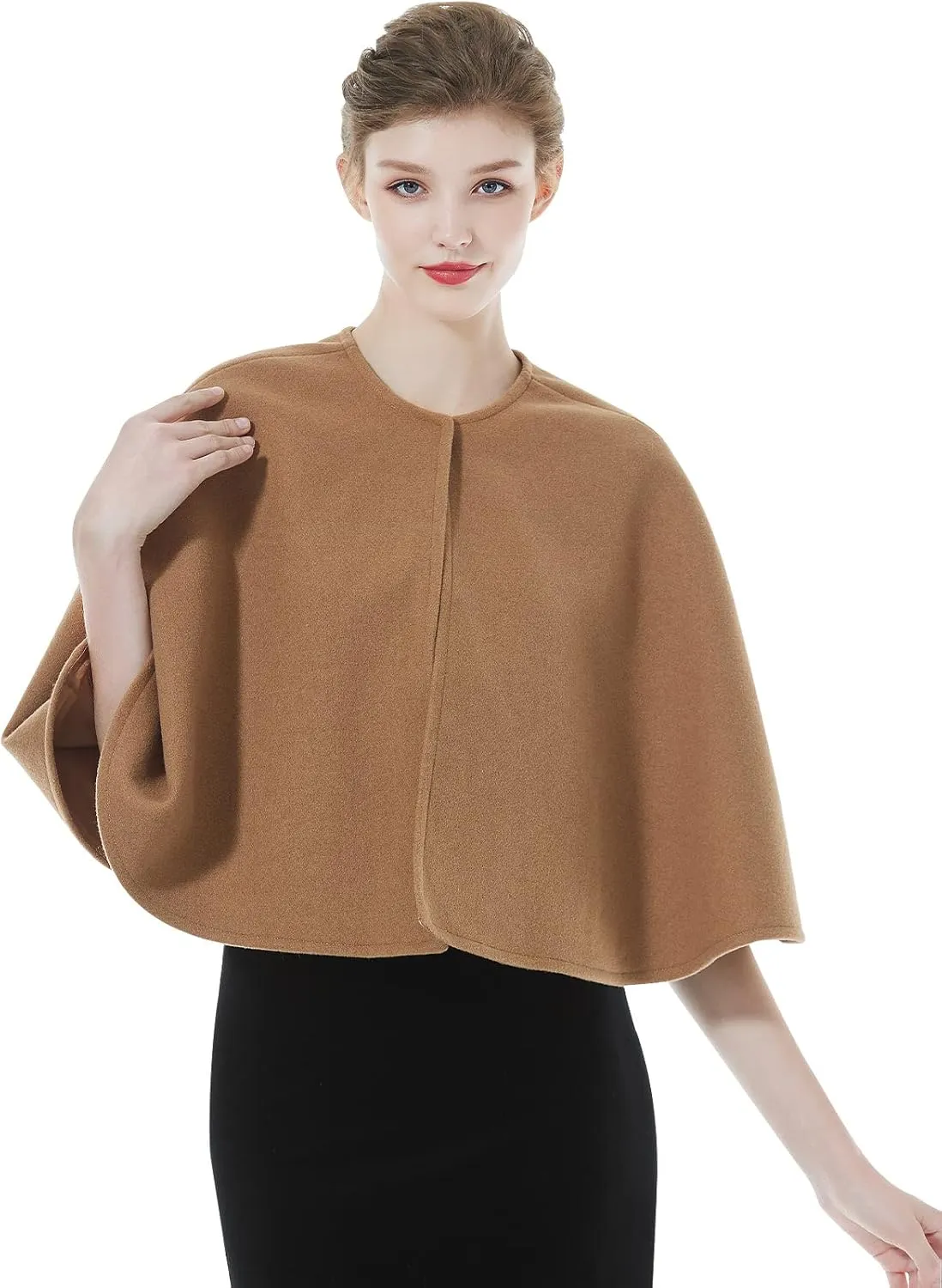 BEAUTELICATE Women Wool Blend Cape Cover Up Jacket Coat Spring Autumn Wedding Bridal Shawl