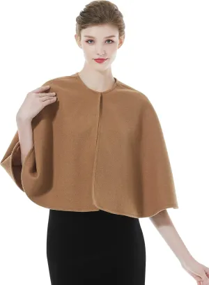 BEAUTELICATE Women Wool Blend Cape Cover Up Jacket Coat Spring Autumn Wedding Bridal Shawl