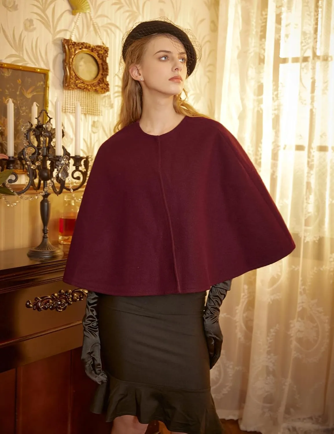 BEAUTELICATE Women Wool Blend Cape Cover Up Jacket Coat Spring Autumn Wedding Bridal Shawl