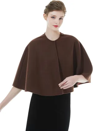 BEAUTELICATE Women Wool Blend Cape Cover Up Jacket Coat Spring Autumn Wedding Bridal Shawl