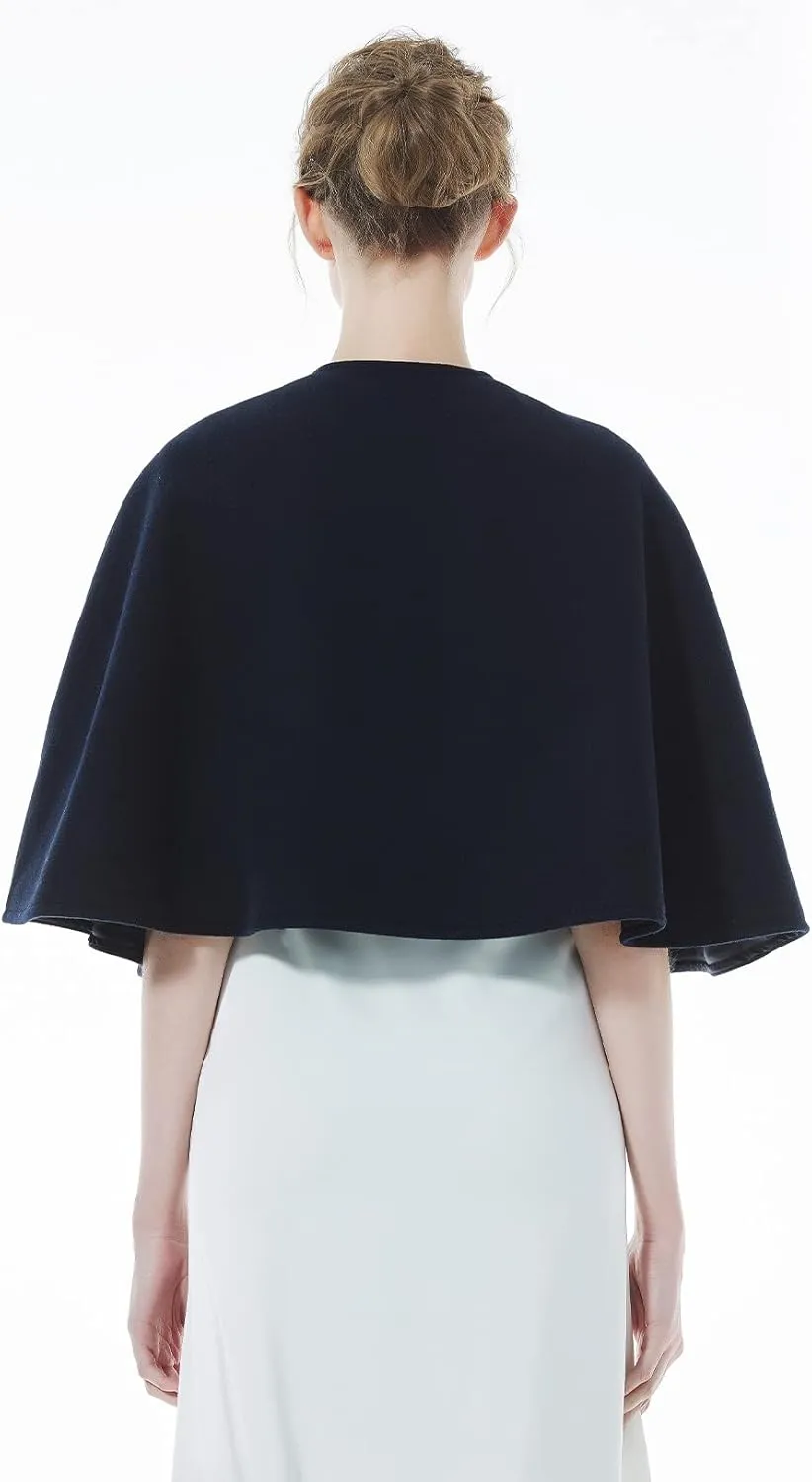 BEAUTELICATE Women Wool Blend Cape Cover Up Jacket Coat Spring Autumn Wedding Bridal Shawl