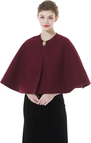 BEAUTELICATE Women Wool Blend Cape Cover Up Jacket Coat Spring Autumn Wedding Bridal Shawl