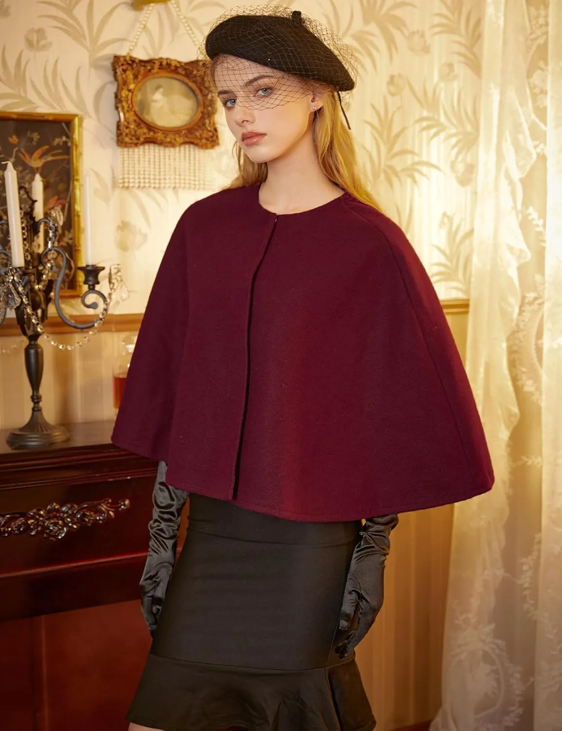 BEAUTELICATE Women Wool Blend Cape Cover Up Jacket Coat Spring Autumn Wedding Bridal Shawl