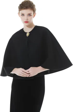 BEAUTELICATE Women Wool Blend Cape Cover Up Jacket Coat Spring Autumn Wedding Bridal Shawl