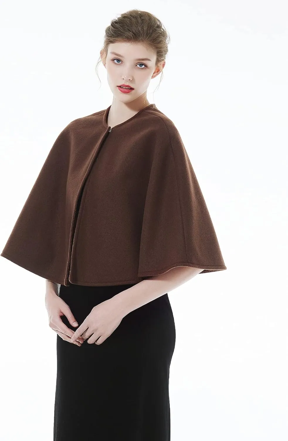 BEAUTELICATE Women Wool Blend Cape Cover Up Jacket Coat Spring Autumn Wedding Bridal Shawl