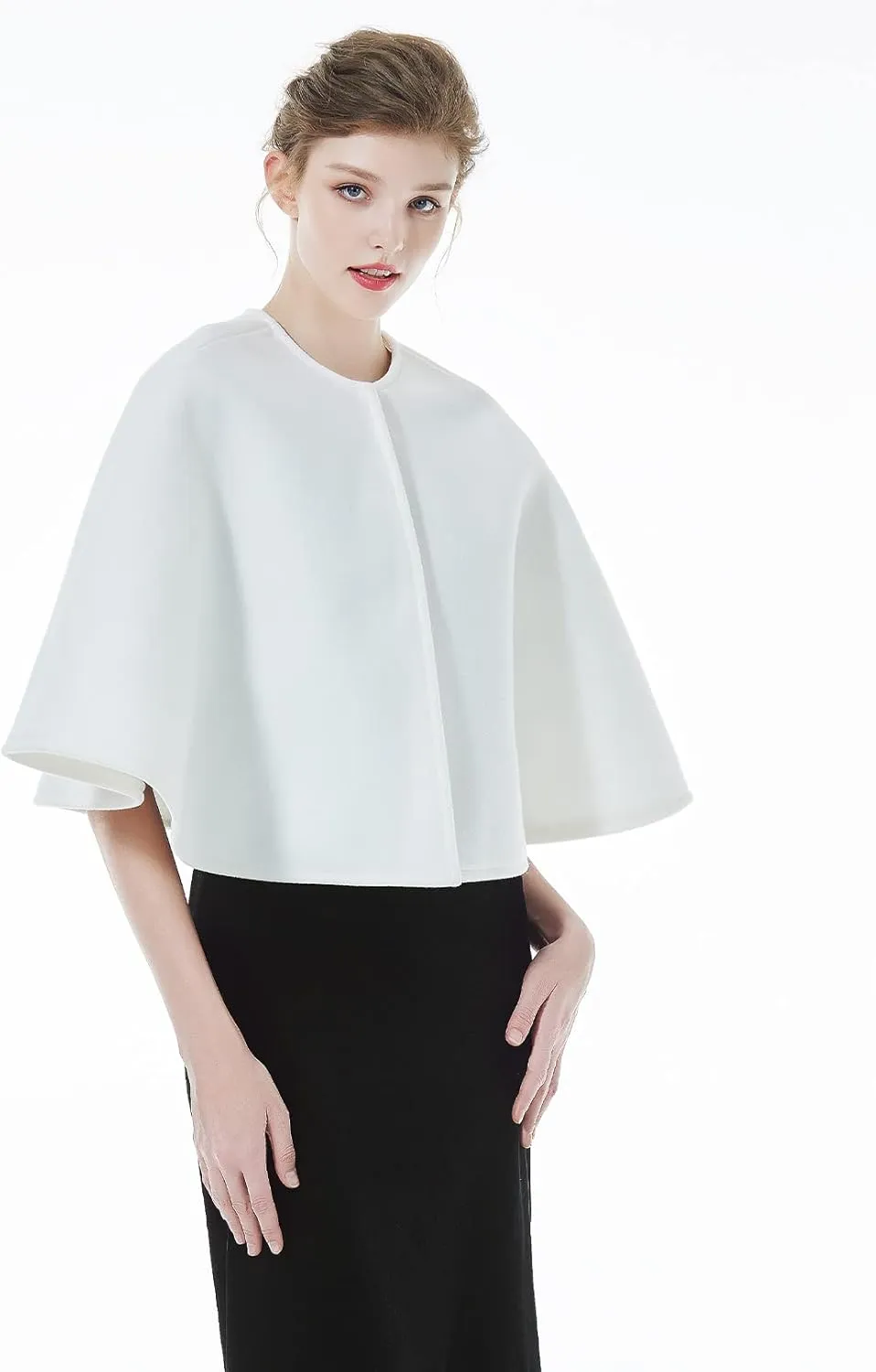 BEAUTELICATE Women Wool Blend Cape Cover Up Jacket Coat Spring Autumn Wedding Bridal Shawl