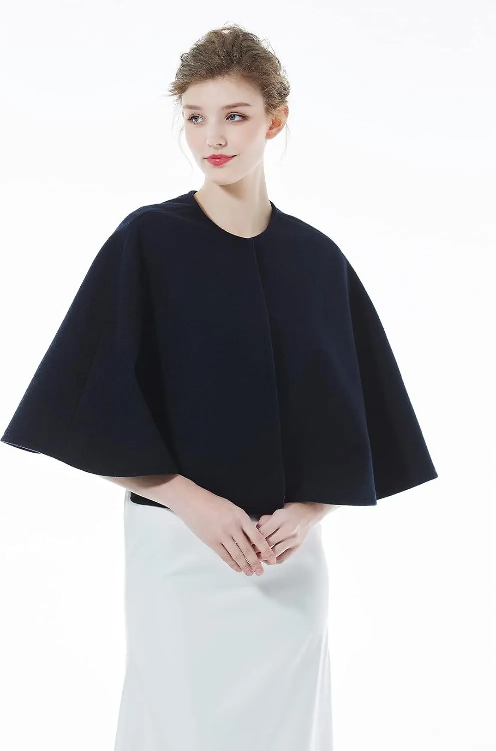 BEAUTELICATE Women Wool Blend Cape Cover Up Jacket Coat Spring Autumn Wedding Bridal Shawl
