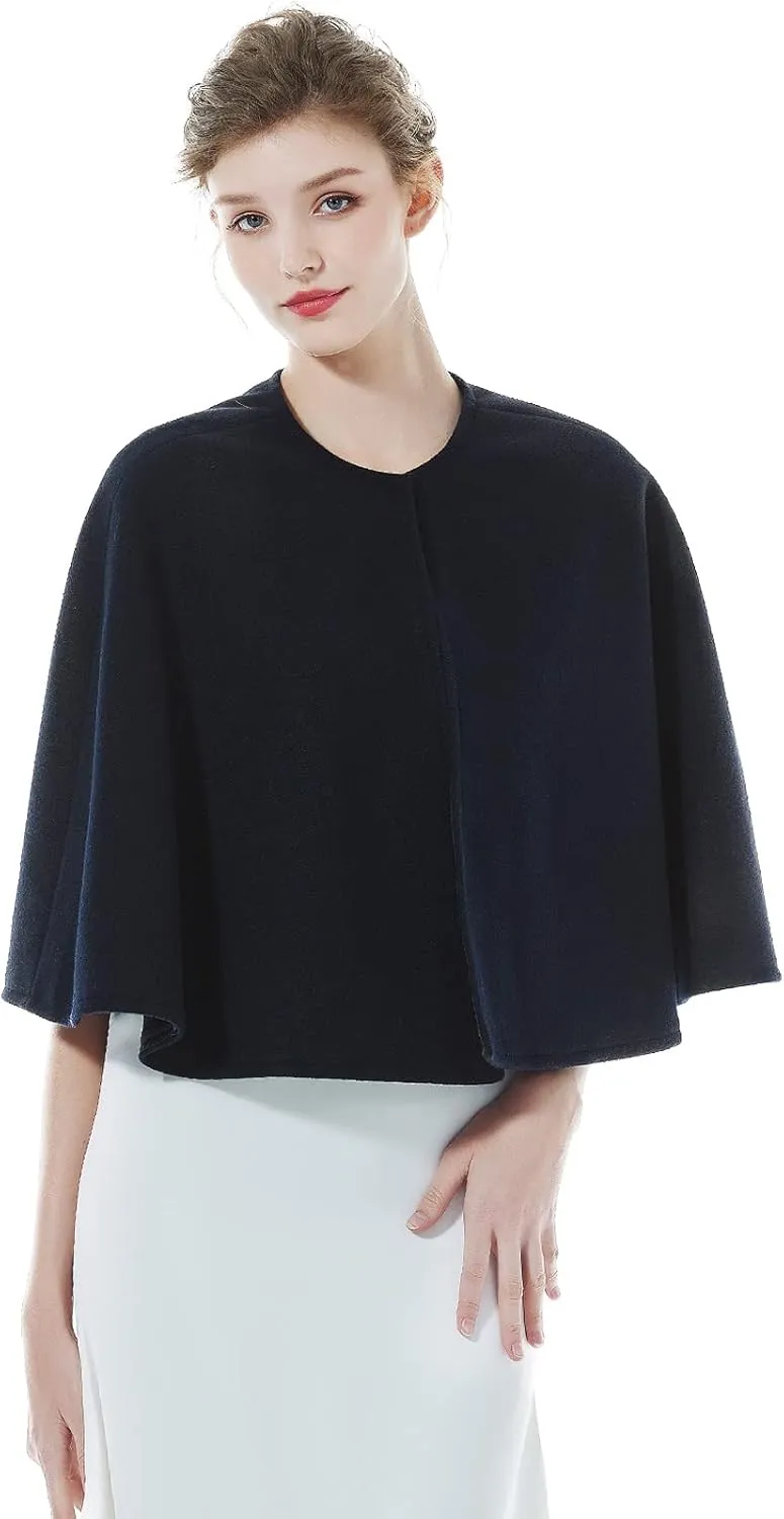 BEAUTELICATE Women Wool Blend Cape Cover Up Jacket Coat Spring Autumn Wedding Bridal Shawl