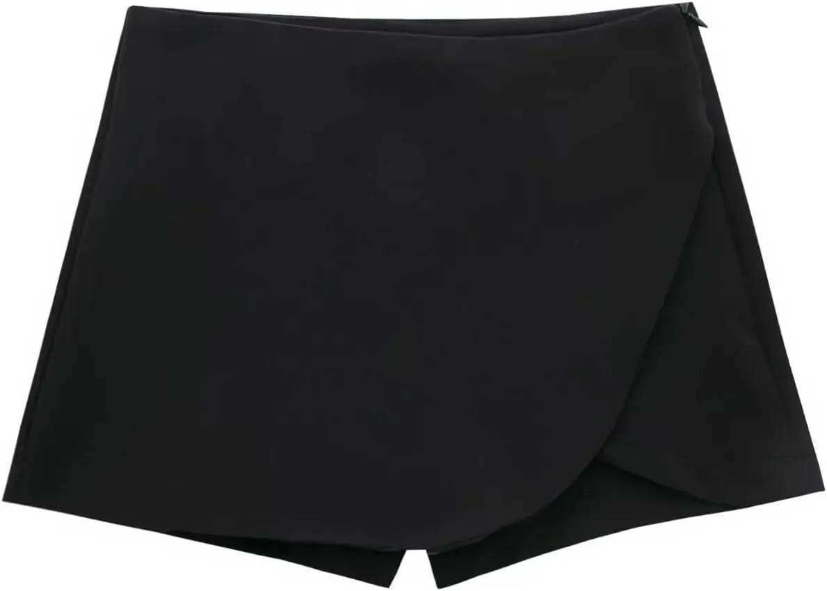 Beige Mini Skirt Pants High Waist Shorts Skort for Women Summer Asymmetric