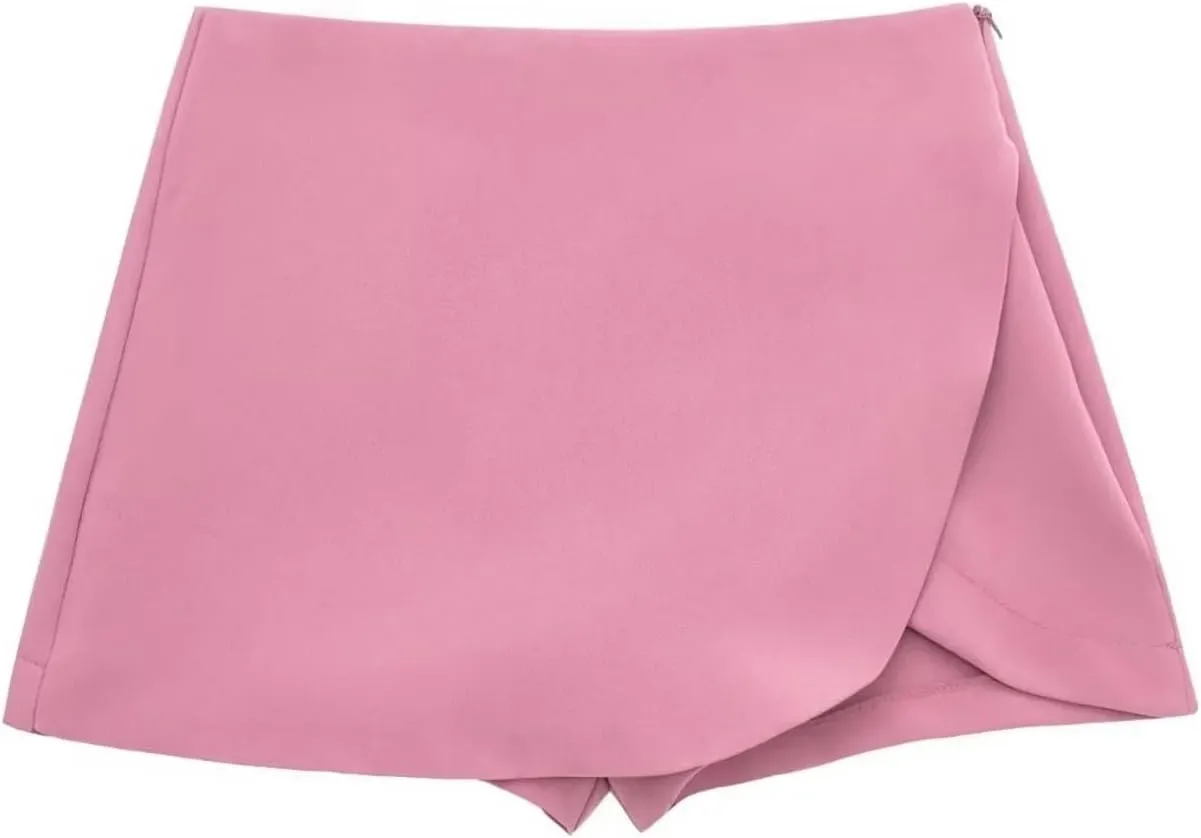 Beige Mini Skirt Pants High Waist Shorts Skort for Women Summer Asymmetric