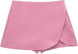 Beige Mini Skirt Pants High Waist Shorts Skort for Women Summer Asymmetric