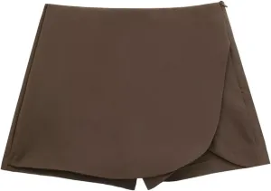 Beige Mini Skirt Pants High Waist Shorts Skort for Women Summer Asymmetric
