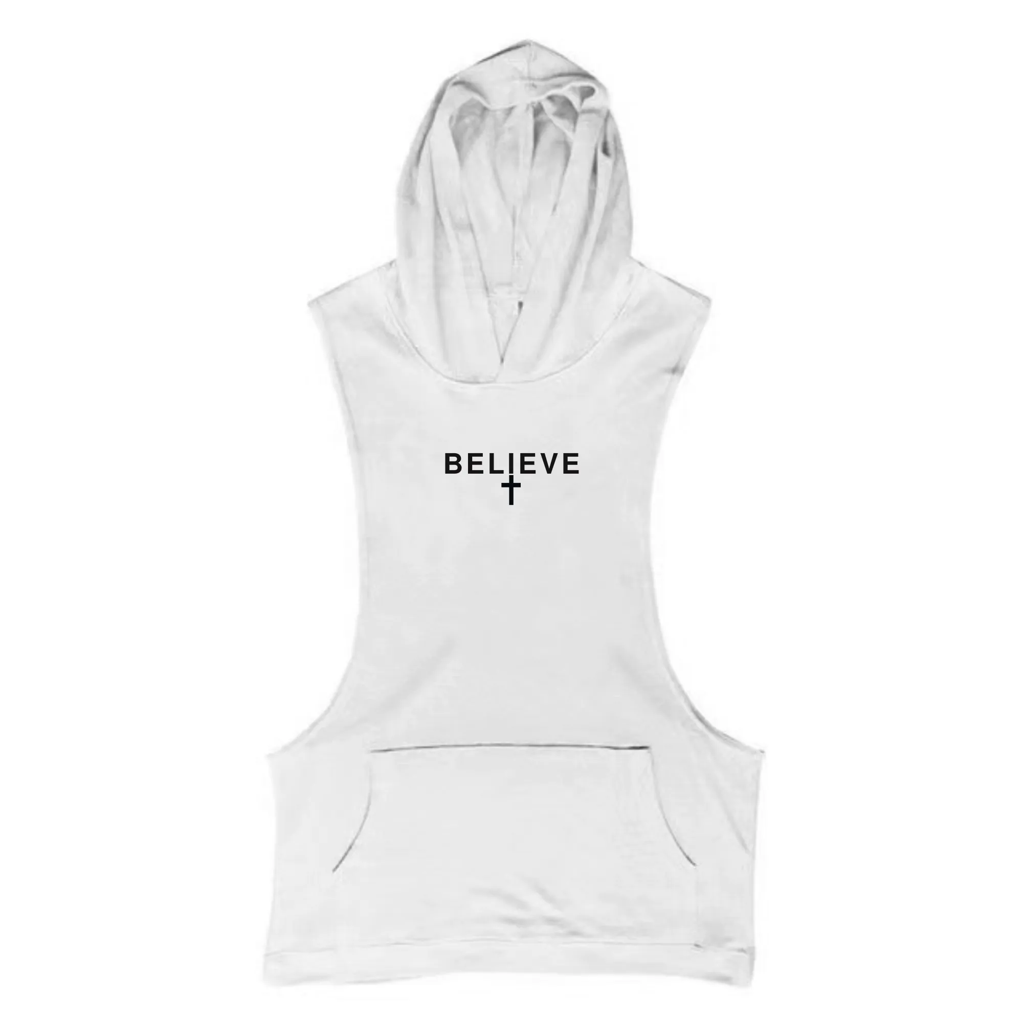 Believe Cross Sleeveless Hoodie Tank Tops
