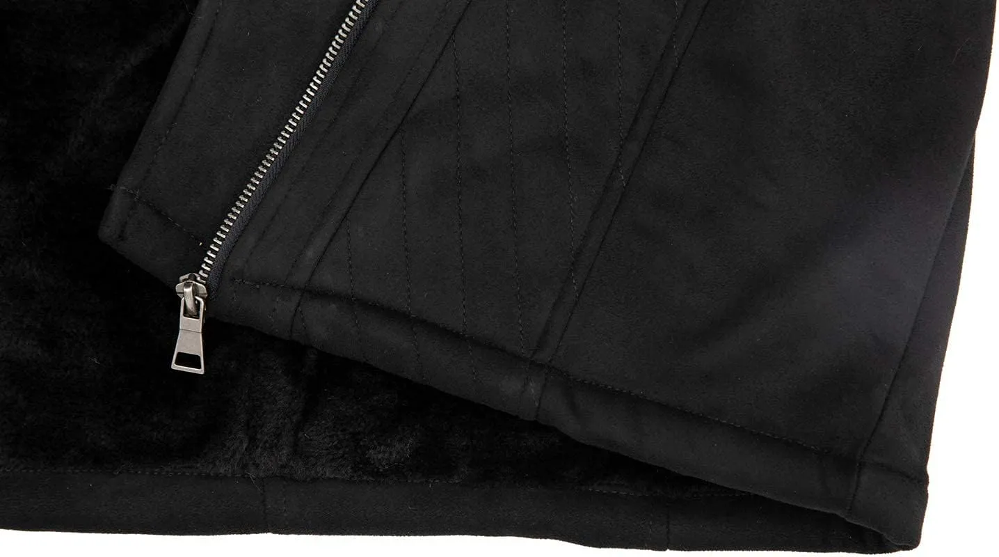 Bellivera Women Faux Leather Trench Coat Fleece-Lined Mid-length Jacket with Detachable Fur Collar