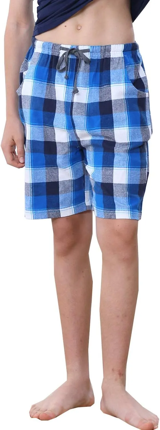 Big Boys Shorts, Plaid Loose Cotton Sleep Lounge Pants 10-16 Years