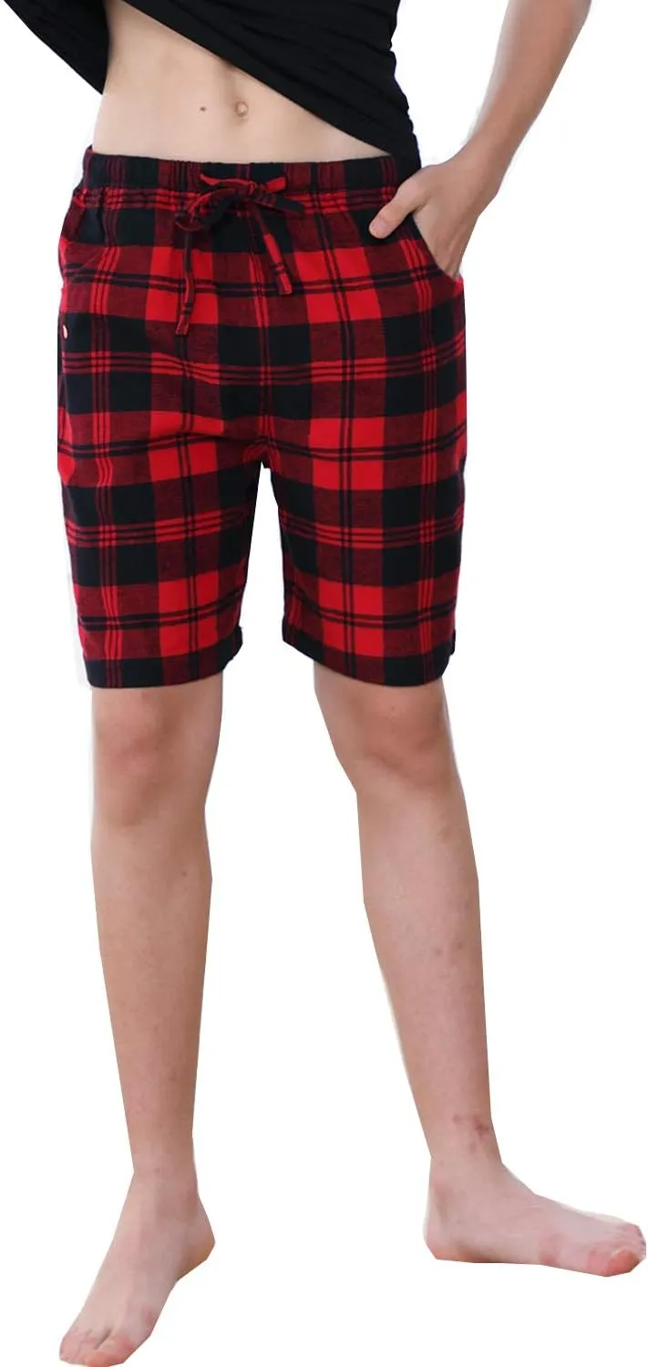 Big Boys Shorts, Plaid Loose Cotton Sleep Lounge Pants 10-16 Years