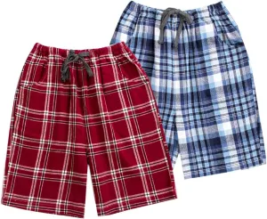 Big Boys Shorts, Plaid Loose Cotton Sleep Lounge Pants 10-16 Years