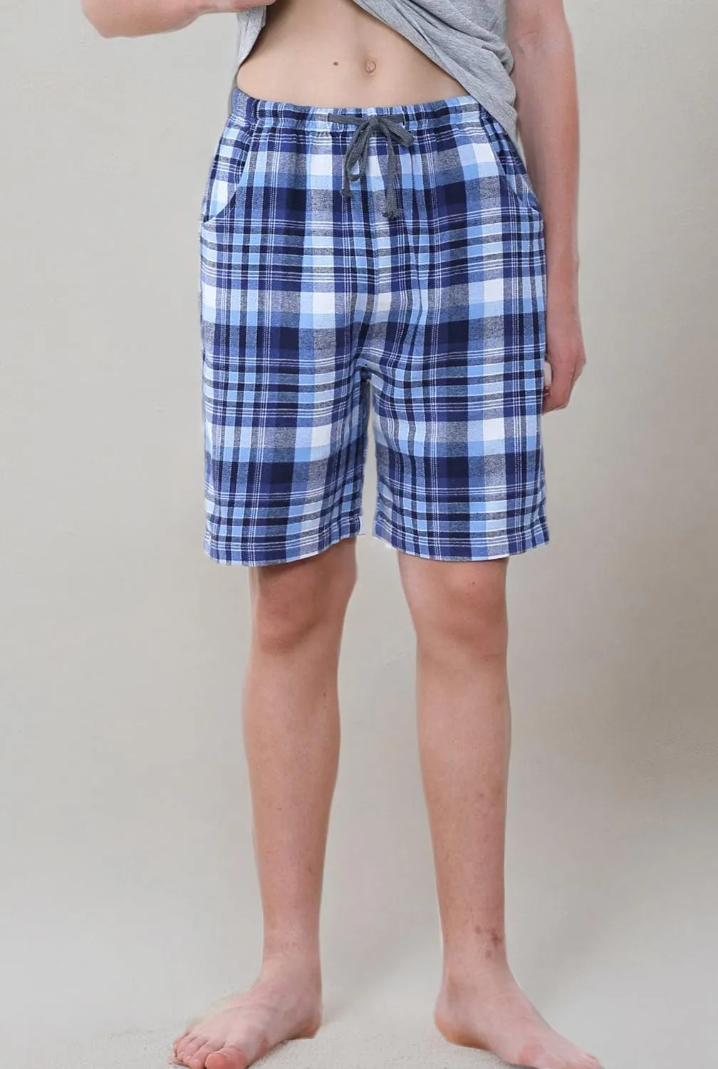 Big Boys Shorts, Plaid Loose Cotton Sleep Lounge Pants 10-16 Years