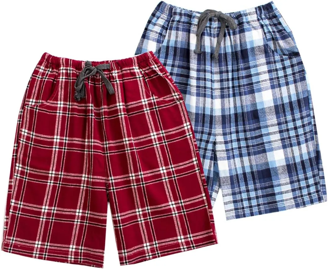 Big Boys Shorts, Plaid Loose Cotton Sleep Lounge Pants 10-16 Years