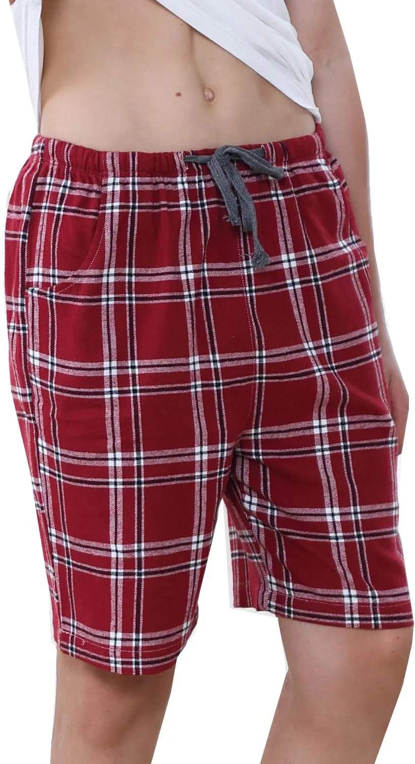Big Boys Shorts, Plaid Loose Cotton Sleep Lounge Pants 10-16 Years