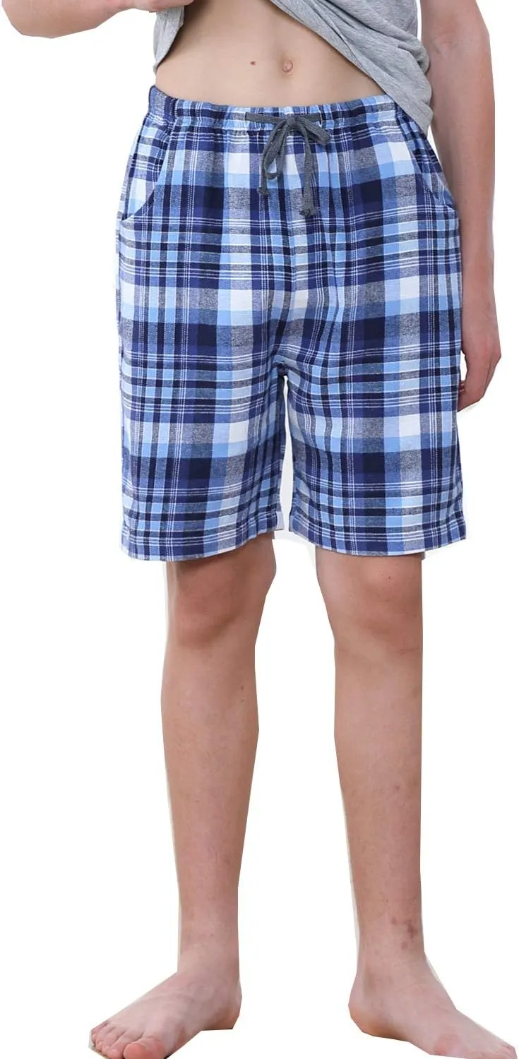 Big Boys Shorts, Plaid Loose Cotton Sleep Lounge Pants 10-16 Years