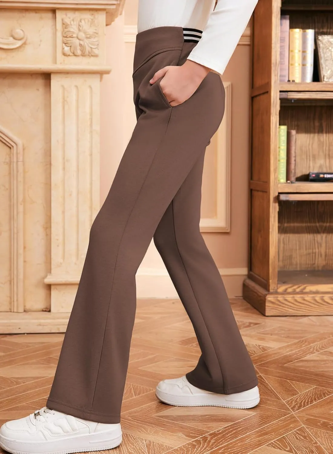 blibean Girls Dressy Bell Bottom School Uniform Pants Size 6-15 Years