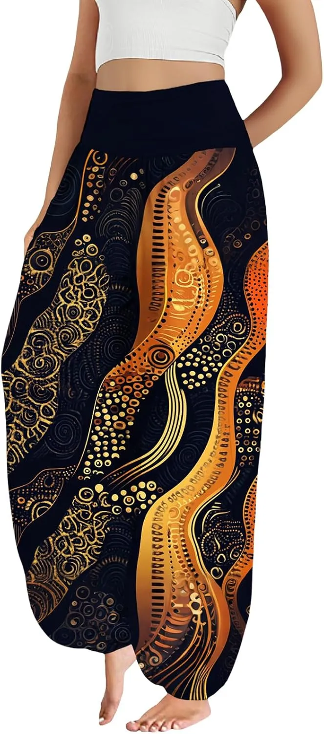 Boho Harem Pants Women Ethnicity Printed Wide Leg Trousers Hippie High Waist Plus Size Pant Flowy Baggy Yoga Pants