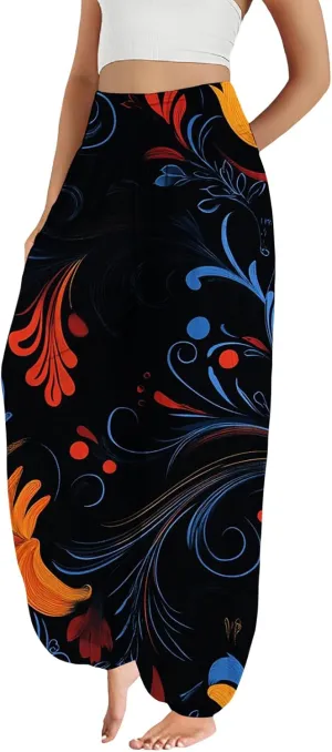 Boho Harem Pants Women Ethnicity Printed Wide Leg Trousers Hippie High Waist Plus Size Pant Flowy Baggy Yoga Pants
