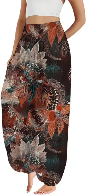 Boho Harem Pants Women Ethnicity Printed Wide Leg Trousers Hippie High Waist Plus Size Pant Flowy Baggy Yoga Pants
