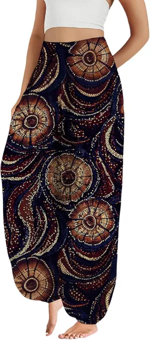 Boho Harem Pants Women Ethnicity Printed Wide Leg Trousers Hippie High Waist Plus Size Pant Flowy Baggy Yoga Pants
