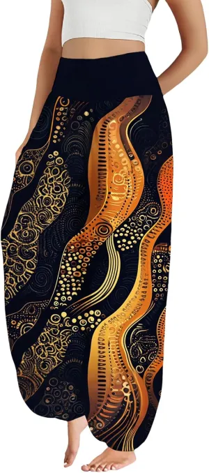 Boho Harem Pants Women Ethnicity Printed Wide Leg Trousers Hippie High Waist Plus Size Pant Flowy Baggy Yoga Pants