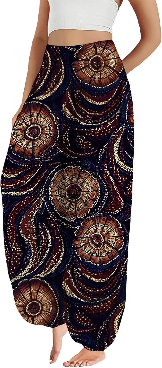 Boho Harem Pants Women Ethnicity Printed Wide Leg Trousers Hippie High Waist Plus Size Pant Flowy Baggy Yoga Pants