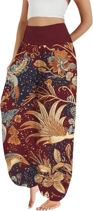 Boho Harem Pants Women Floral Print Wide Leg Trousers Hippie High Waist Plus Size Pant Vintage Baggy Flowy Yoga Pants