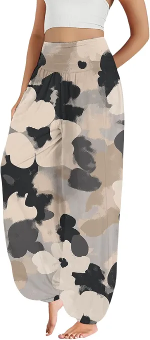 Boho Harem Pants Women Floral Print Wide Leg Trousers Hippie High Waist Plus Size Pant Vintage Baggy Flowy Yoga Pants