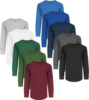 Boys Long Sleeve Performace Tops| Base Layer All Season Cotton Stretch Color Shirts| Multi Packs -Colors