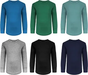 Boys Long Sleeve Performace Tops| Base Layer All Season Cotton Stretch Color Shirts| Multi Packs -Colors
