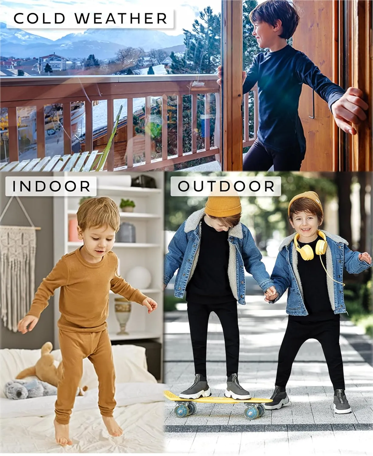 Boys Long Sleeve Performace Tops| Base Layer All Season Cotton Stretch Color Shirts| Multi Packs -Colors