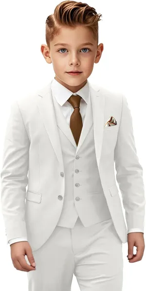 Boys Suit 3 Piece Slim Fit Suit for Kids Toddler Formal Wedding Ring Bearer Outfit Blazer Vest Pants Set