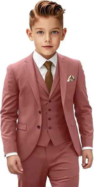 Boys Suit 3 Piece Slim Fit Suit for Kids Toddler Formal Wedding Ring Bearer Outfit Blazer Vest Pants Set