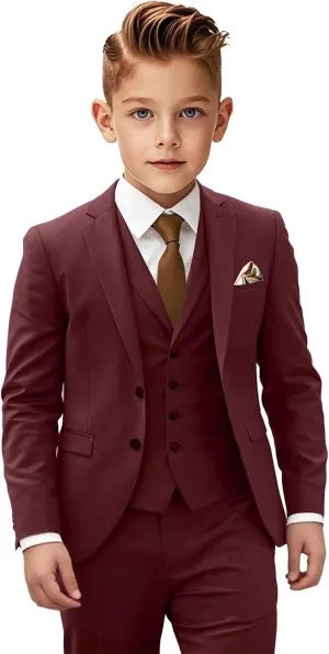 Boys Suit 3 Piece Slim Fit Suit for Kids Toddler Formal Wedding Ring Bearer Outfit Blazer Vest Pants Set