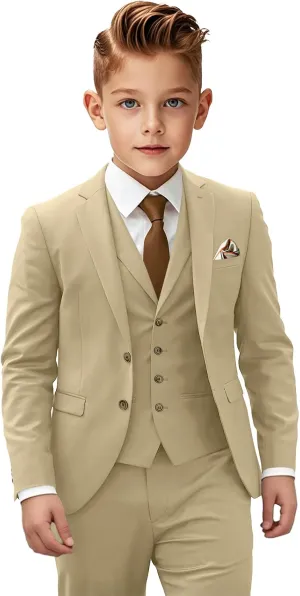 Boys Suit 3 Piece Slim Fit Suit for Kids Toddler Formal Wedding Ring Bearer Outfit Blazer Vest Pants Set