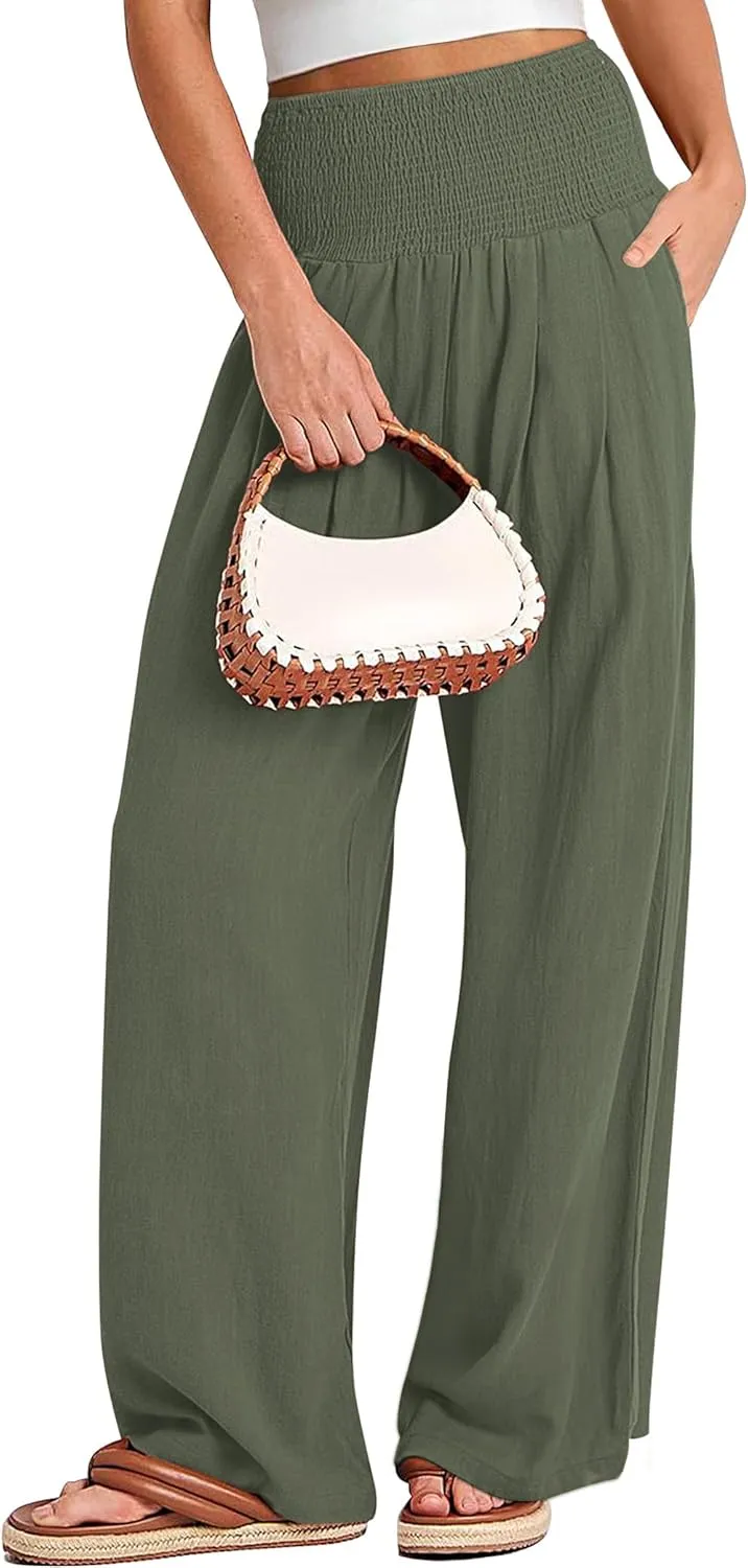 Buauty Women Palazzo Pants Wide Leg Casual Pant Summer High Waist Lounge Pants 2024 Loose Baggy Beach Travel Clothes