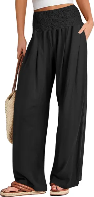 Buauty Women Palazzo Pants Wide Leg Casual Pant Summer High Waist Lounge Pants 2024 Loose Baggy Beach Travel Clothes
