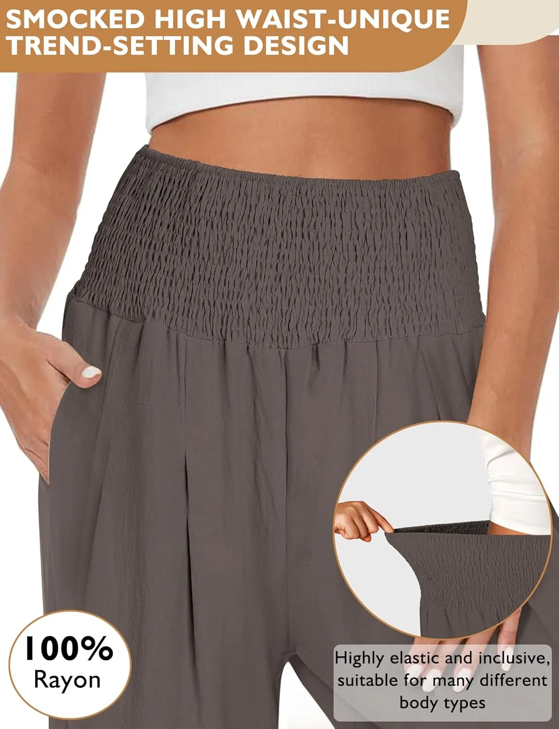 Buauty Women Palazzo Pants Wide Leg Casual Pant Summer High Waist Lounge Pants 2024 Loose Baggy Beach Travel Clothes