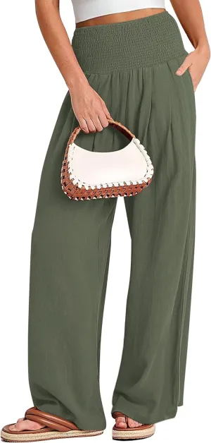 Buauty Women Palazzo Pants Wide Leg Casual Pant Summer High Waist Lounge Pants 2024 Loose Baggy Beach Travel Clothes