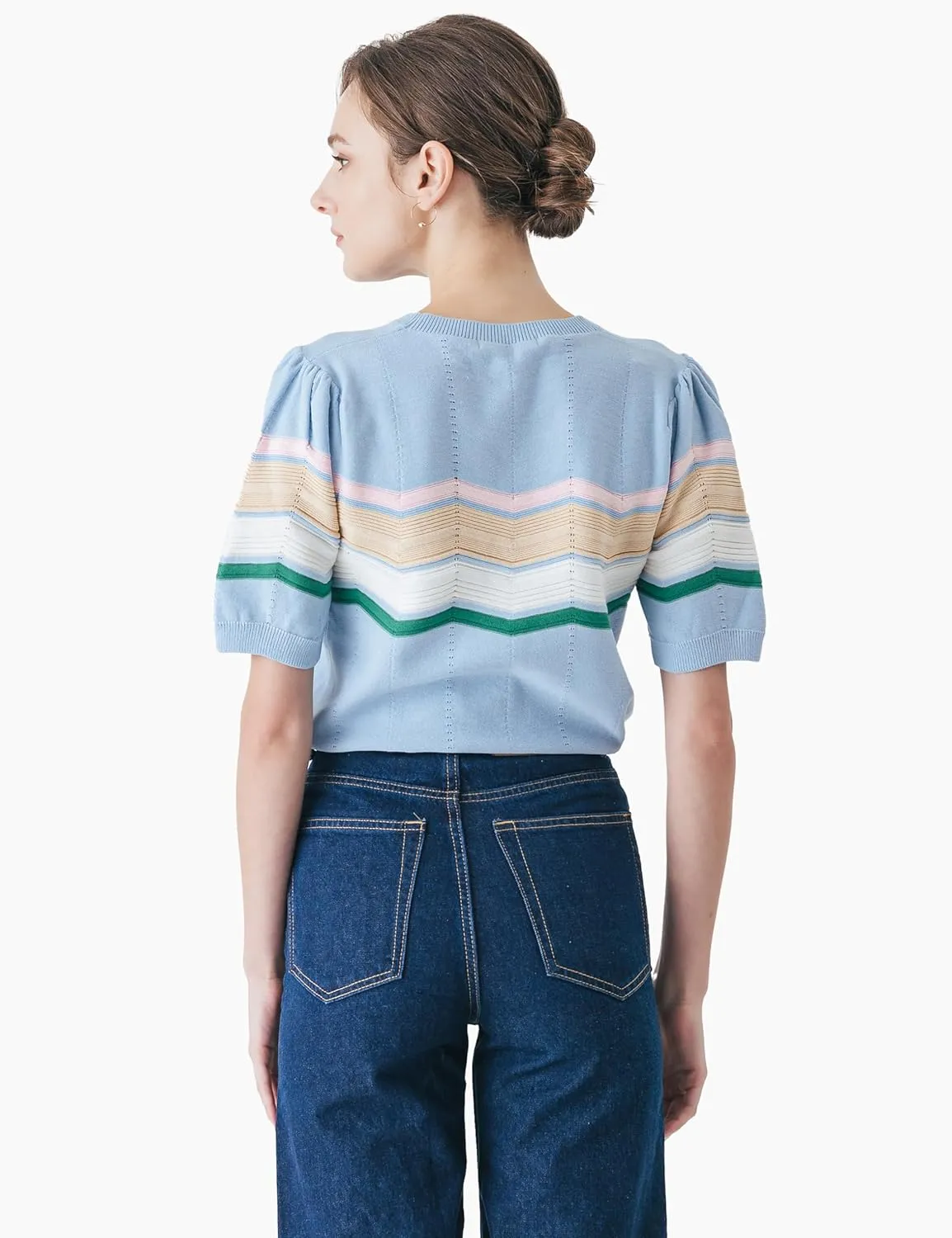Cable Stitch Women's Zig Zag Stitch Short Sleeve Sweater - Crewneck Soft Cotton Pullover Knit Top