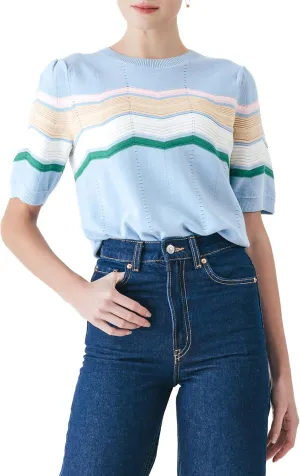 Cable Stitch Women's Zig Zag Stitch Short Sleeve Sweater - Crewneck Soft Cotton Pullover Knit Top